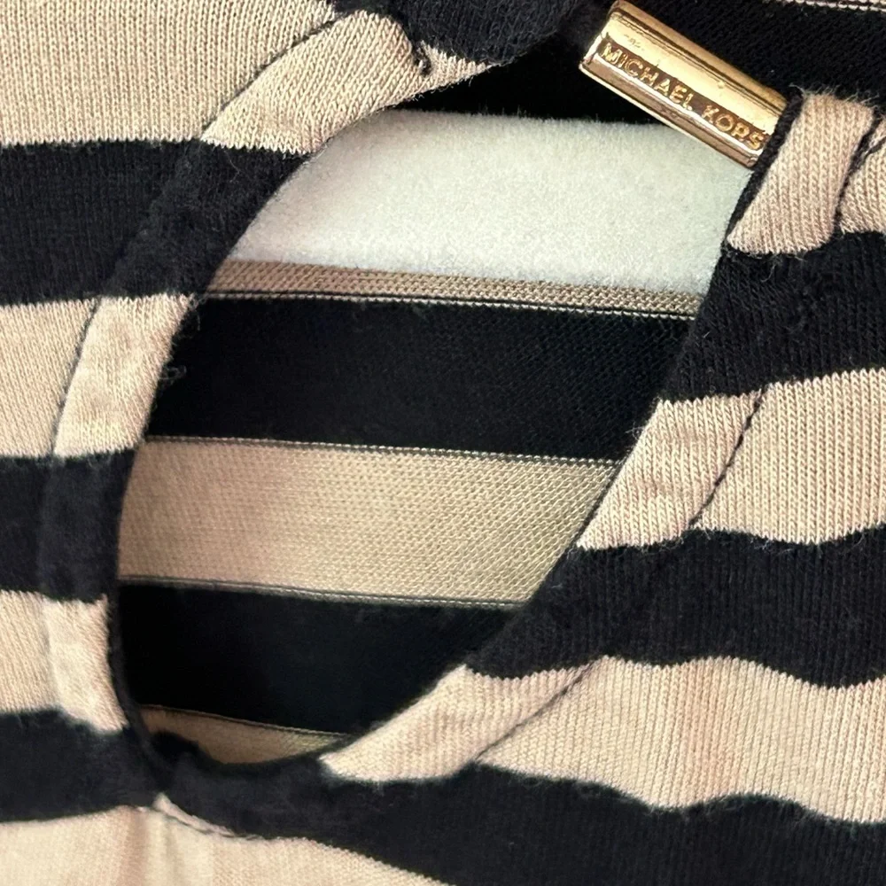 Michael Kors Black & Cream Striped Long-Sleeve Top with Neck Cutouts